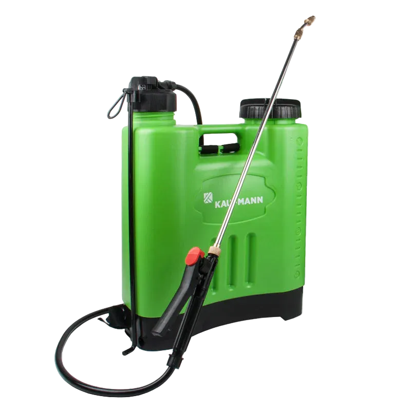 Green Kaufmann spray pump on a white background