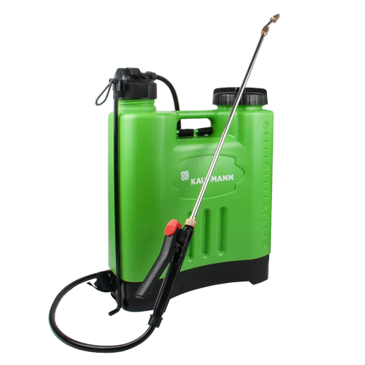 Green Kaufmann spray pump on a white background
