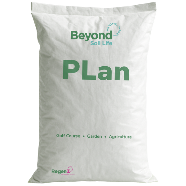 White bag labeled 'Beyond Soil Life PLan' on a white background