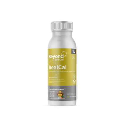 Bottle of Beyond Soil Life RealCal on a white background