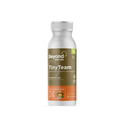Bottle of 'Beyond Soil Life Tiny Team' on a white background