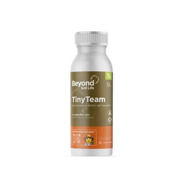 Bottle of 'Beyond Soil Life Tiny Team' on a white background