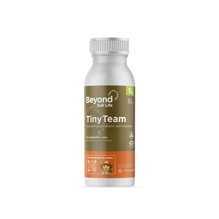 Bottle of 'Beyond Soil Life Tiny Team' on a white background